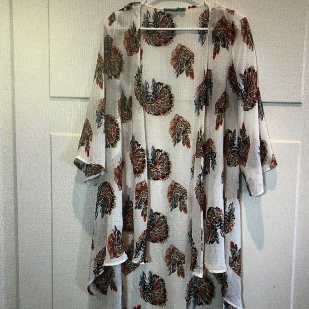 Women's Multicolor Feather Print Kimono Cardigan